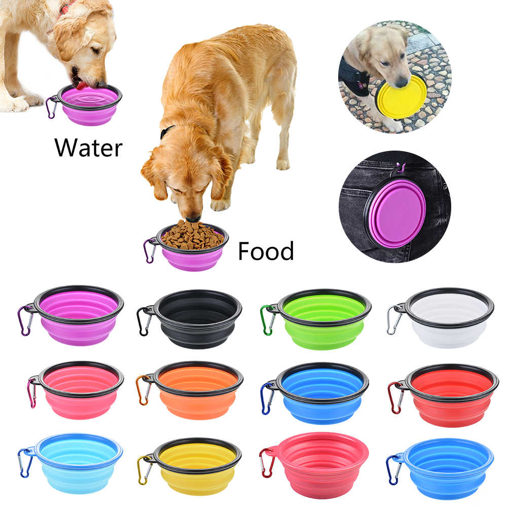 Portable Silicone Pet Bowls Solid Color Collapsible Easy Take Pets
